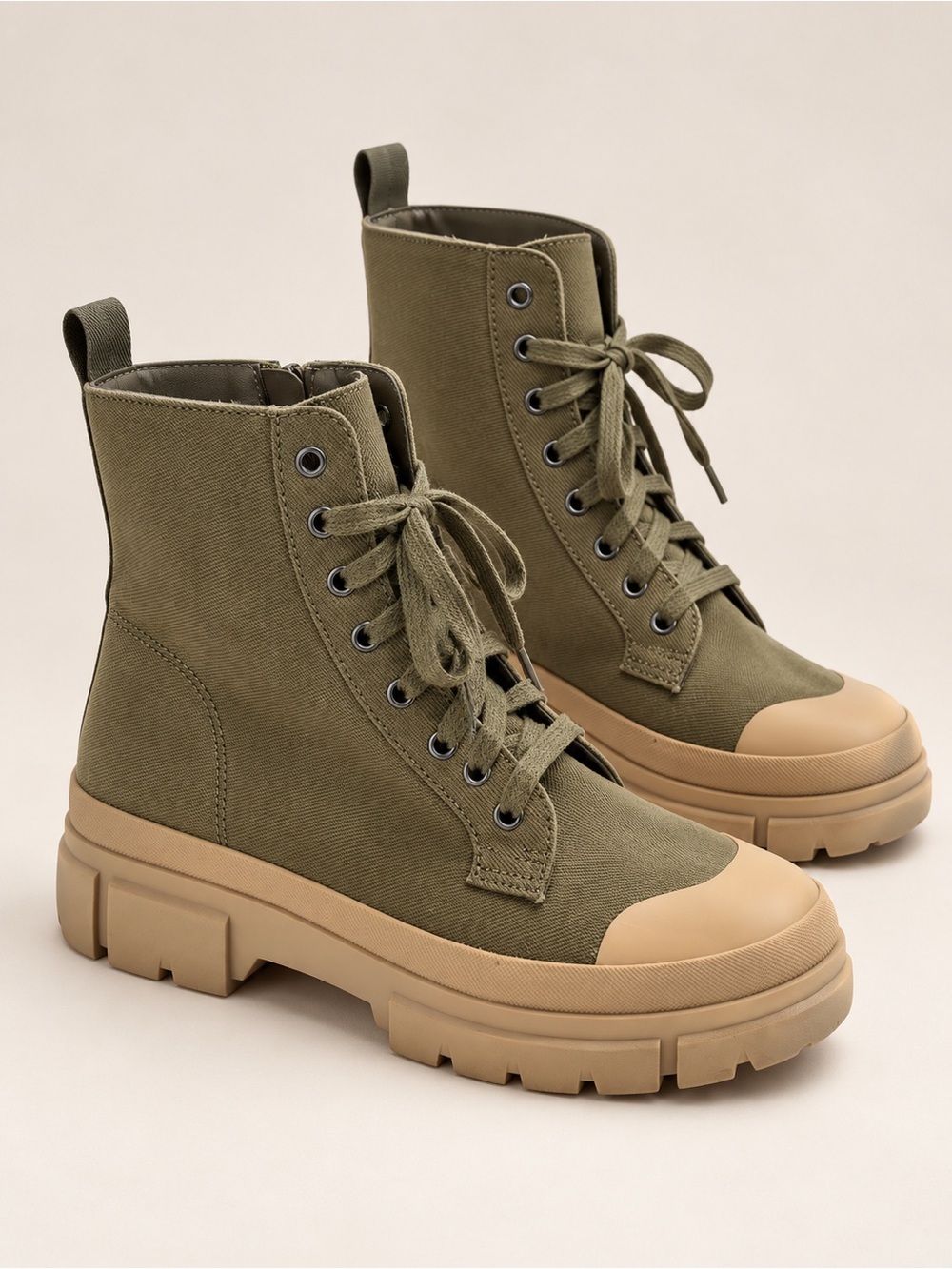 No Boundaries Olive Green Canvas Chunk Sole Combat Ankle Boots Size 9W